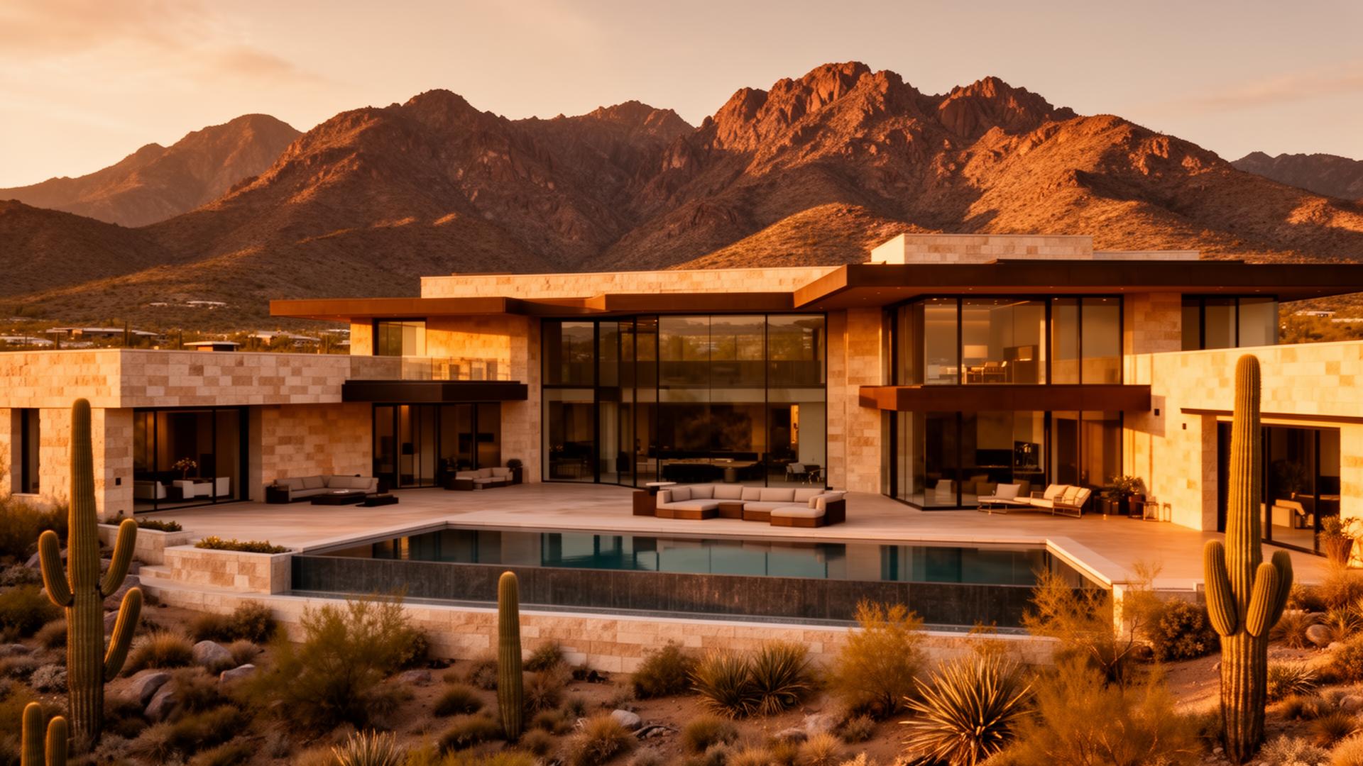 Luxury Arizona desert estate at golden hour